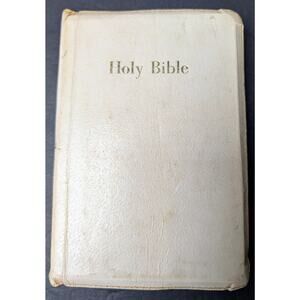 Vtg Holy Bible 1970 Old and New Testaments KJV USA White Leather Cvr Zip Around